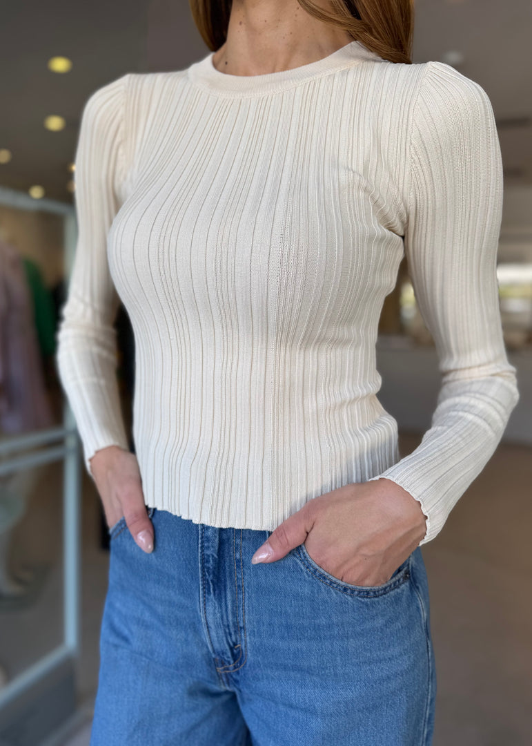 KYRA RIB KNIT TOP ECRU