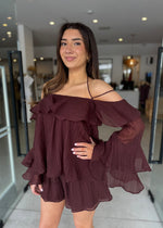 Load image into Gallery viewer, ANIKA RUFFLE TOP UMBER
