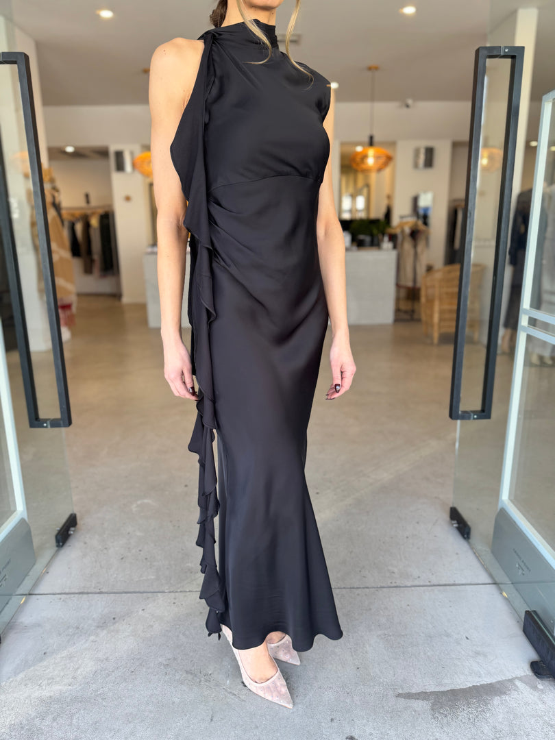 AGNES RUFFLE MAXI DRESS - BLACK
