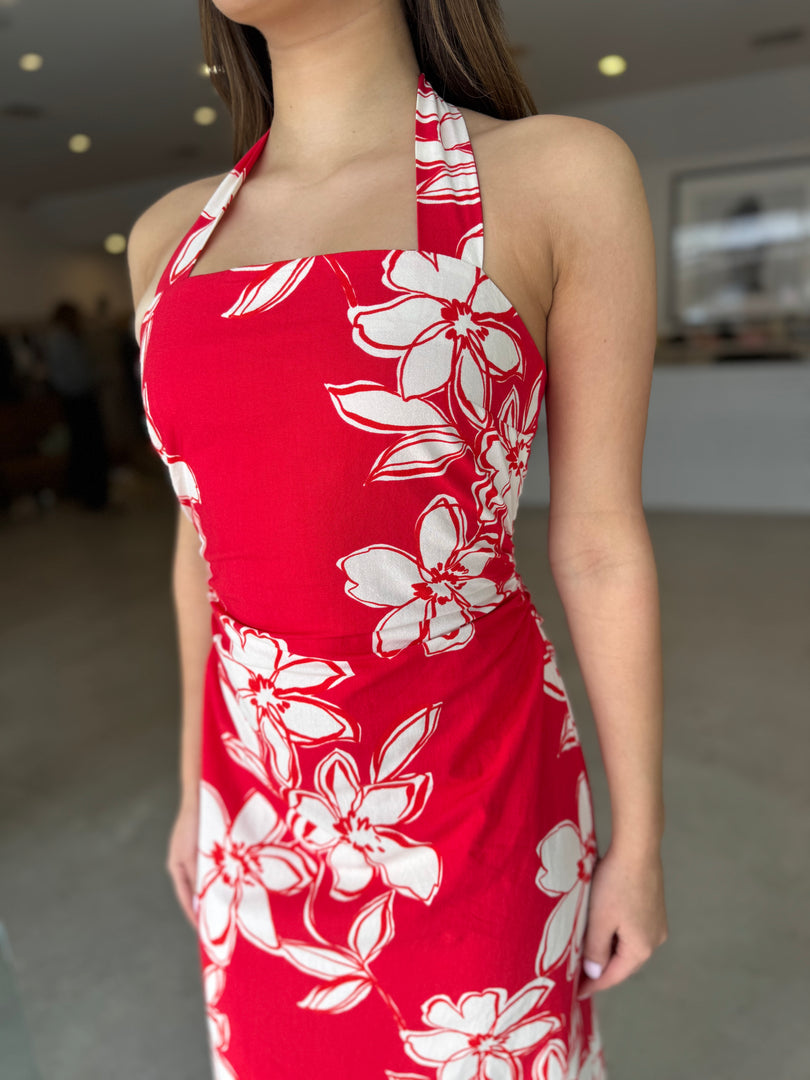 ELARA HALTER MIDI DRESS