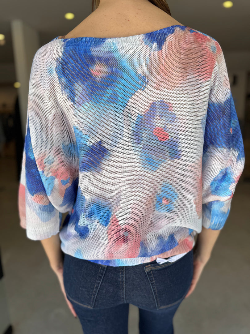 FLOWER PRINT KNIT - BLU ROYAL