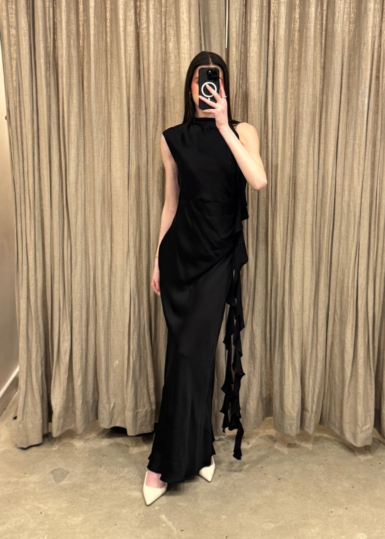 AGNES RUFFLE MAXI DRESS - BLACK