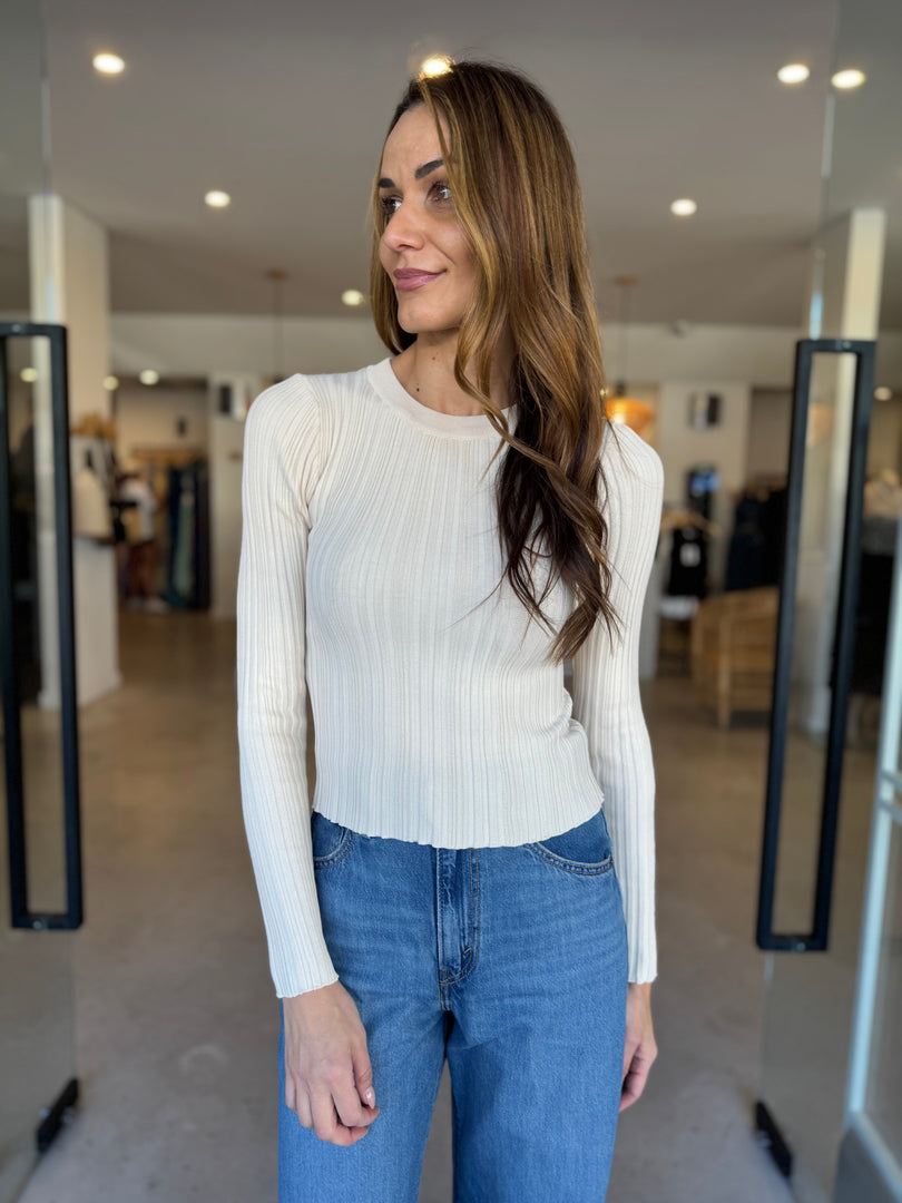 KYRA RIB KNIT TOP ECRU