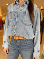 Load image into Gallery viewer, KHLOE DENIM SHIRT JUMPSUIT
