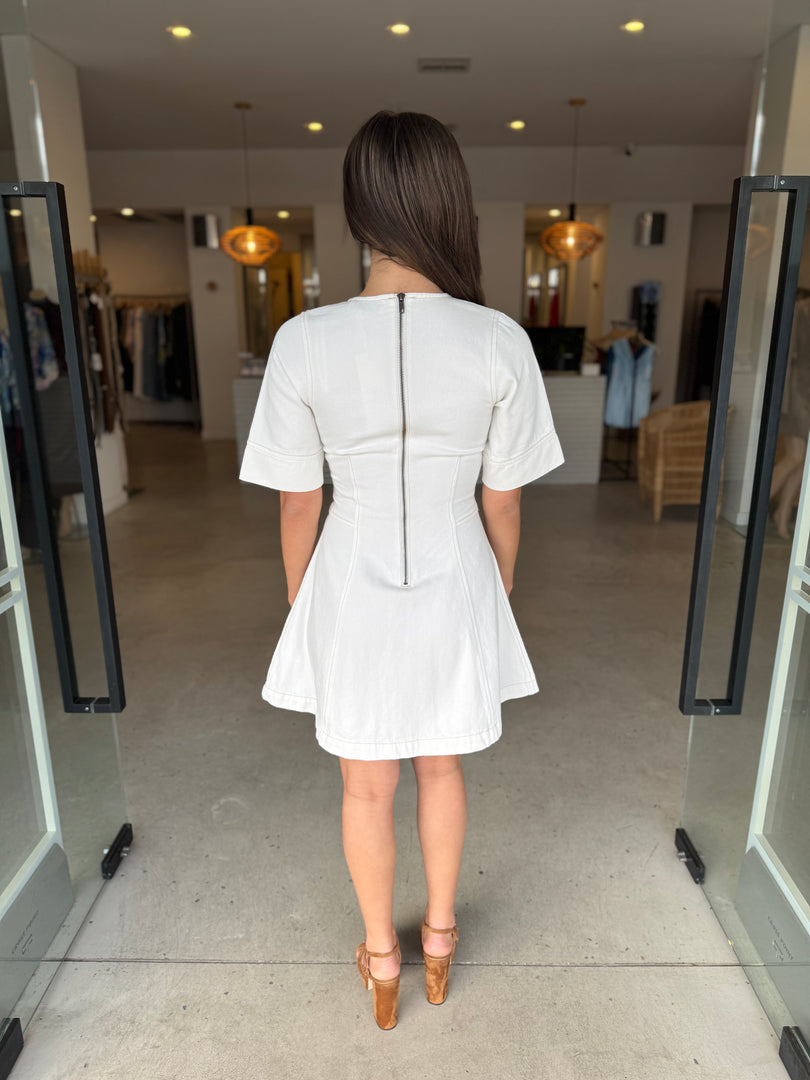 ATLAS DENIM MINI DRESS - WHITE
