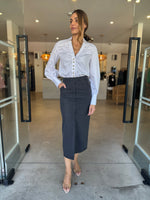 Load image into Gallery viewer, SUTTON DENIM MIDI SKIRT DK GREY
