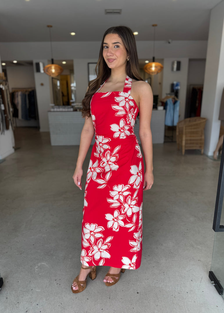 ELARA HALTER MIDI DRESS