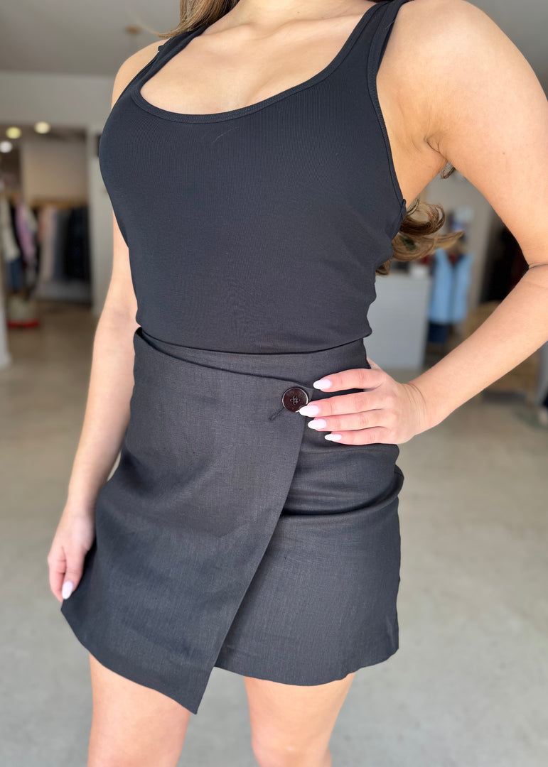 THILDA LINEN SKIRT -BLACK
