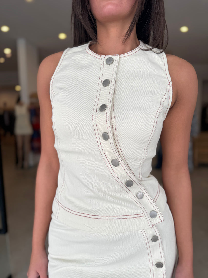 SYLVIE DENIM TOP - ECRU