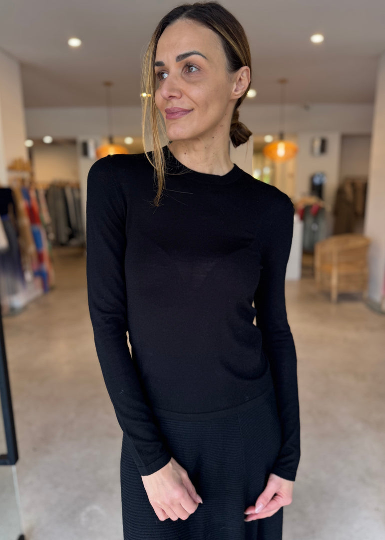 MAINE LS MERINO TOP - BLACK