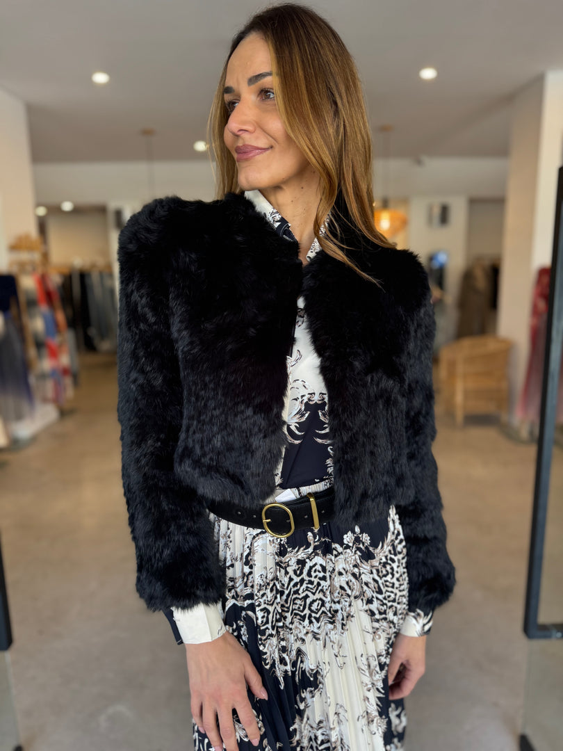 LOLA CROP FUR JACKET - BLACK