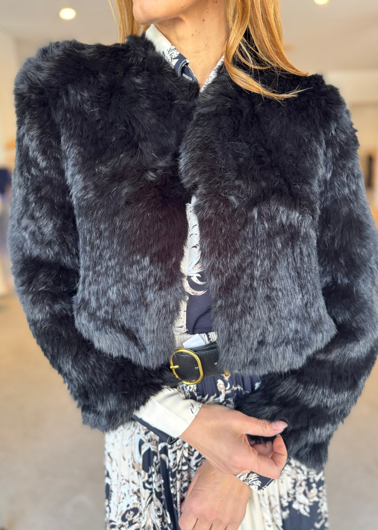 LOLA CROP FUR JACKET - BLACK