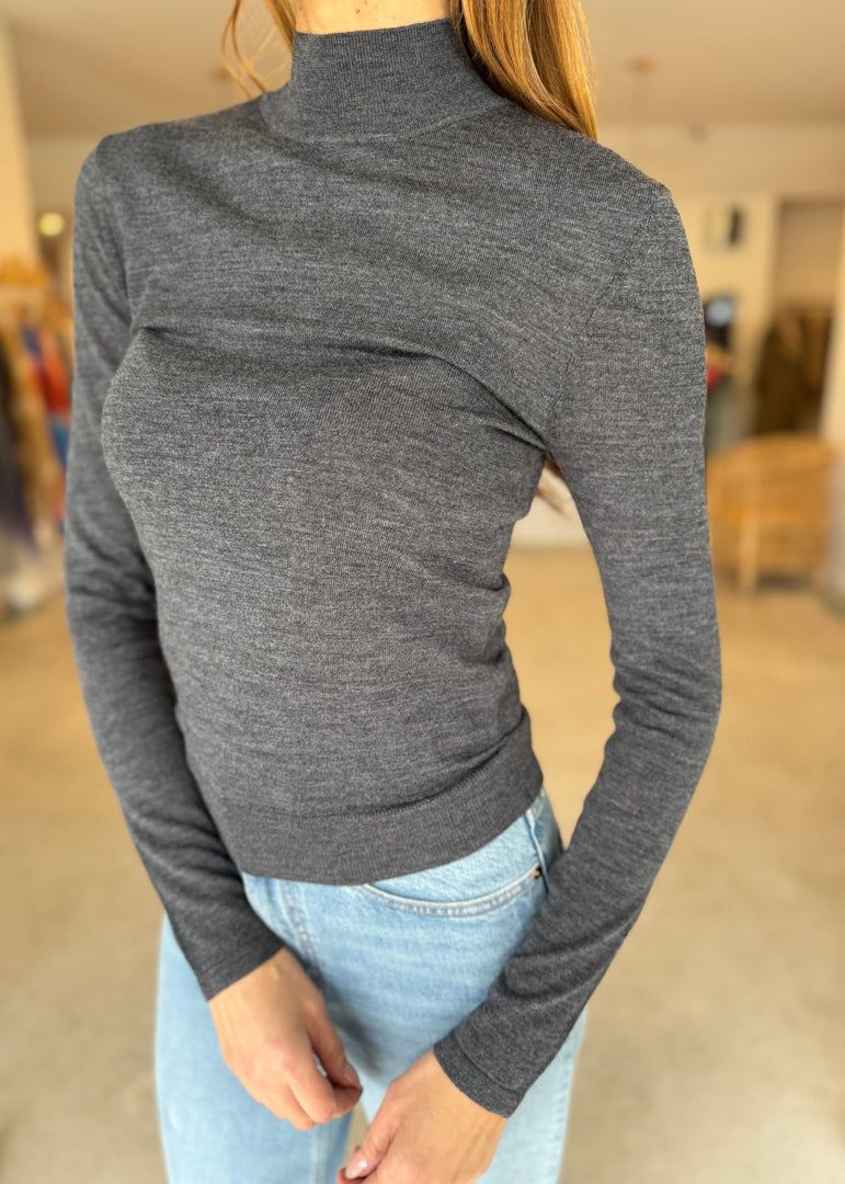MAINE TURTLENECK MERINO TOP - CHARCOAL