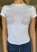 Load image into Gallery viewer, SUPER STRETCH RHINESTONE TEE WHT
