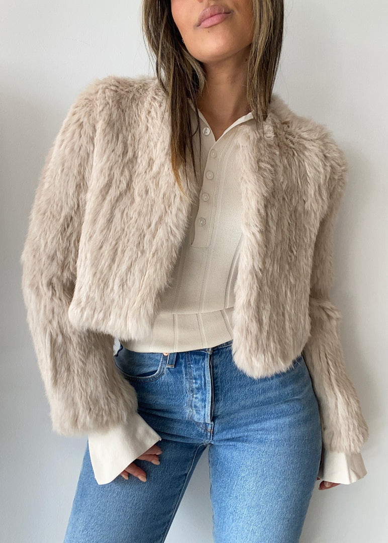 LOLA CROP FUR JACKET - OATMEAL