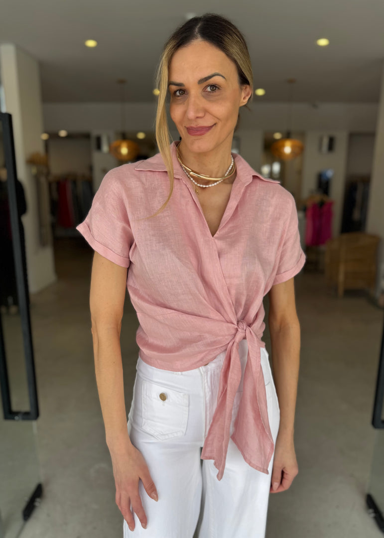 TALIA MID TIE BLOUSE DUSTY PINK