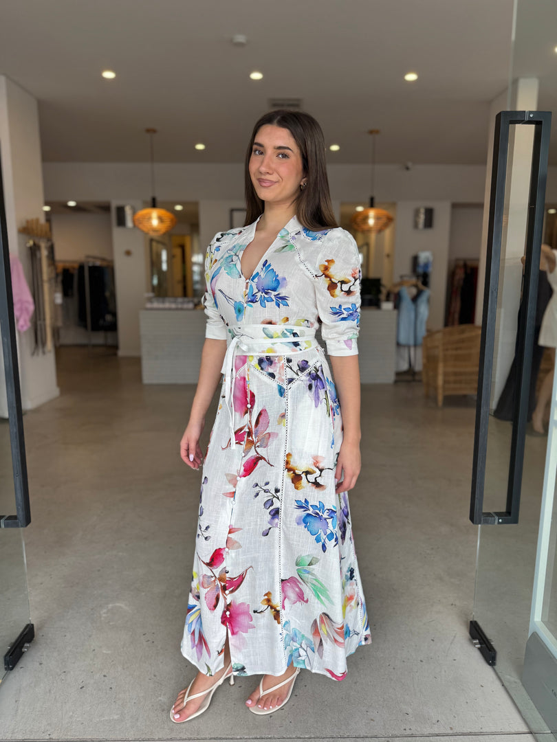 XENIA LINEN BLEND DRESS - PLUME