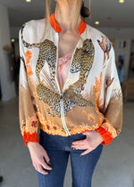Load image into Gallery viewer, SILK BLEND LEOPARD BOMBER - ORANGE
