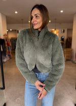 Load image into Gallery viewer, REINA FAUX FUR JACKET JADE
