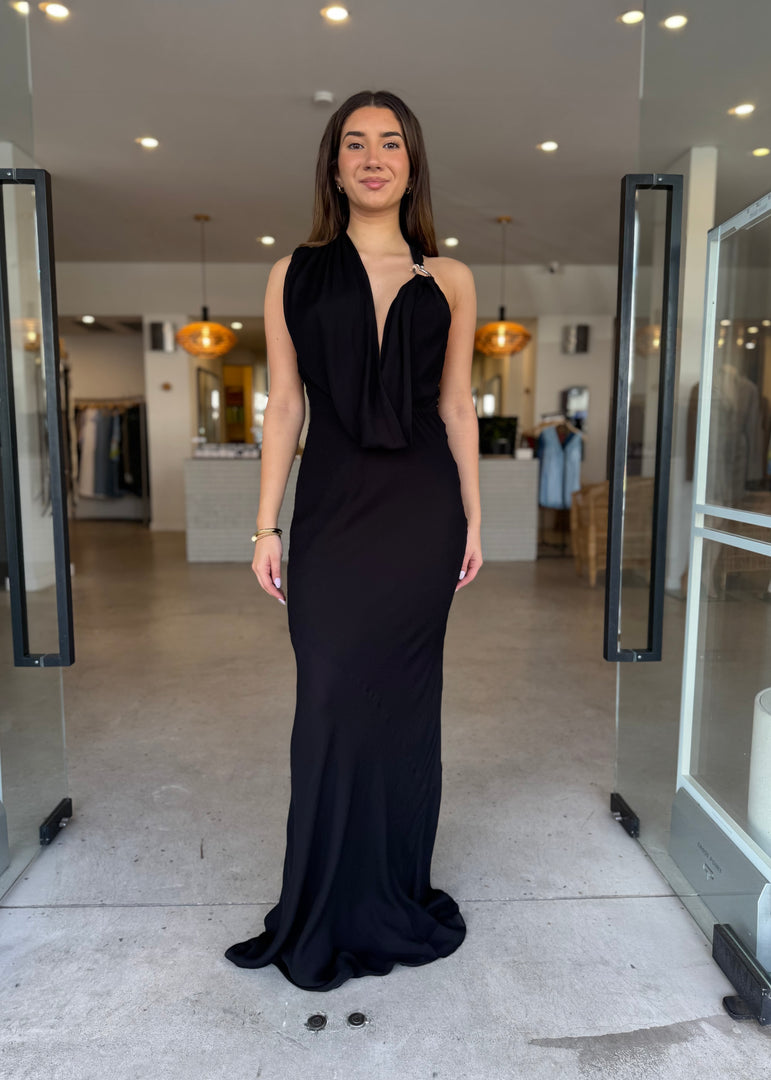 CASCADA DRAPED DRESS BLACK