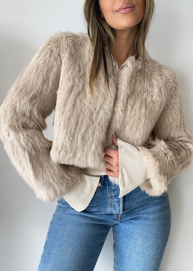 LOLA CROP FUR JACKET - OATMEAL