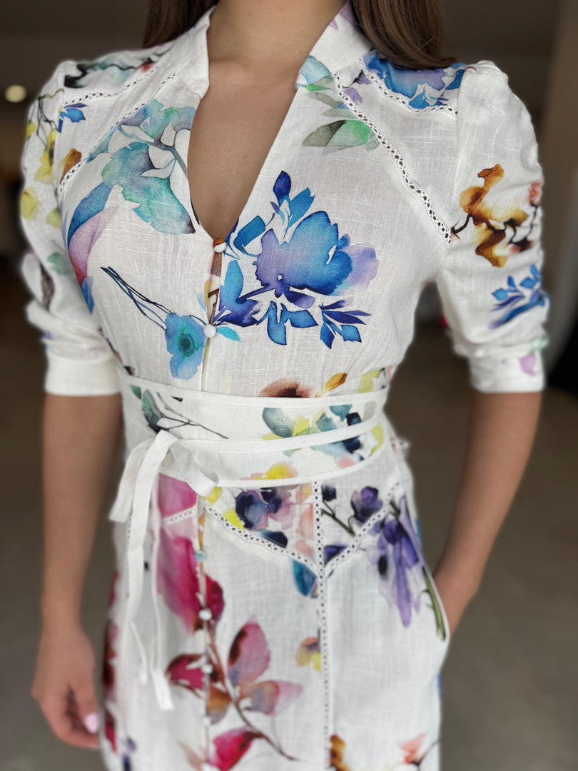 XENIA LINEN BLEND DRESS - PLUME