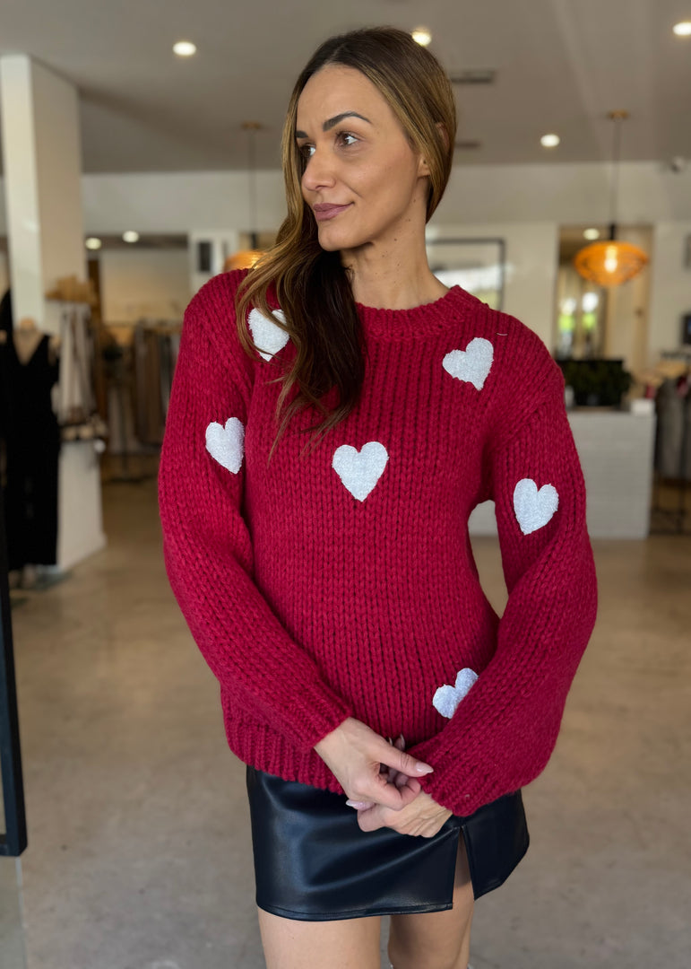 HEART ON SLEEVE KNIT - CHERRY