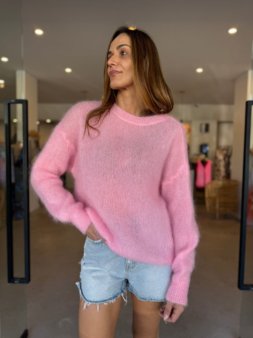 KID MOHAIR CREW KNIT - BABY PINK