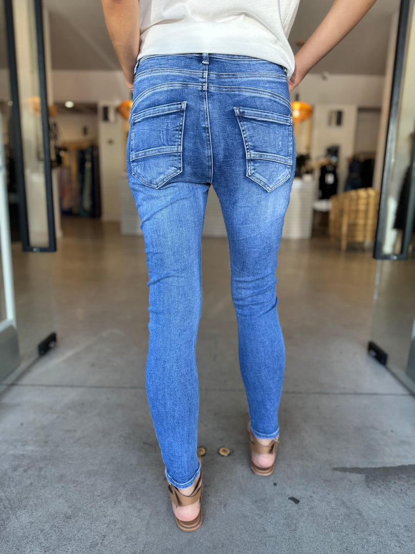 ITALIAN DENIM PATCH PANT BLUE