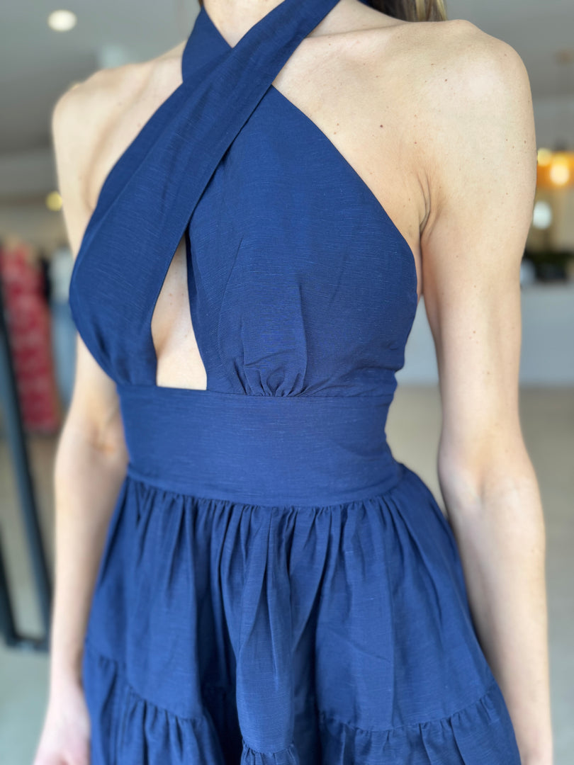 CELESTE HALTER MINI DRESS - MIDNIGHT