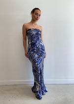 Load image into Gallery viewer, MER SILK MAXI DRESS - NAVY IVORY
