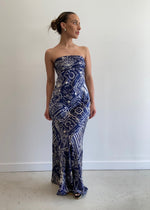 Load image into Gallery viewer, MER SILK MAXI DRESS - NAVY IVORY
