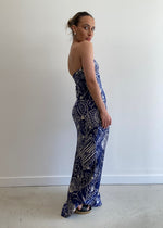 Load image into Gallery viewer, MER SILK MAXI DRESS - NAVY IVORY
