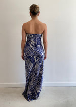 Load image into Gallery viewer, MER SILK MAXI DRESS - NAVY IVORY
