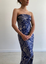 Load image into Gallery viewer, MER SILK MAXI DRESS - NAVY IVORY
