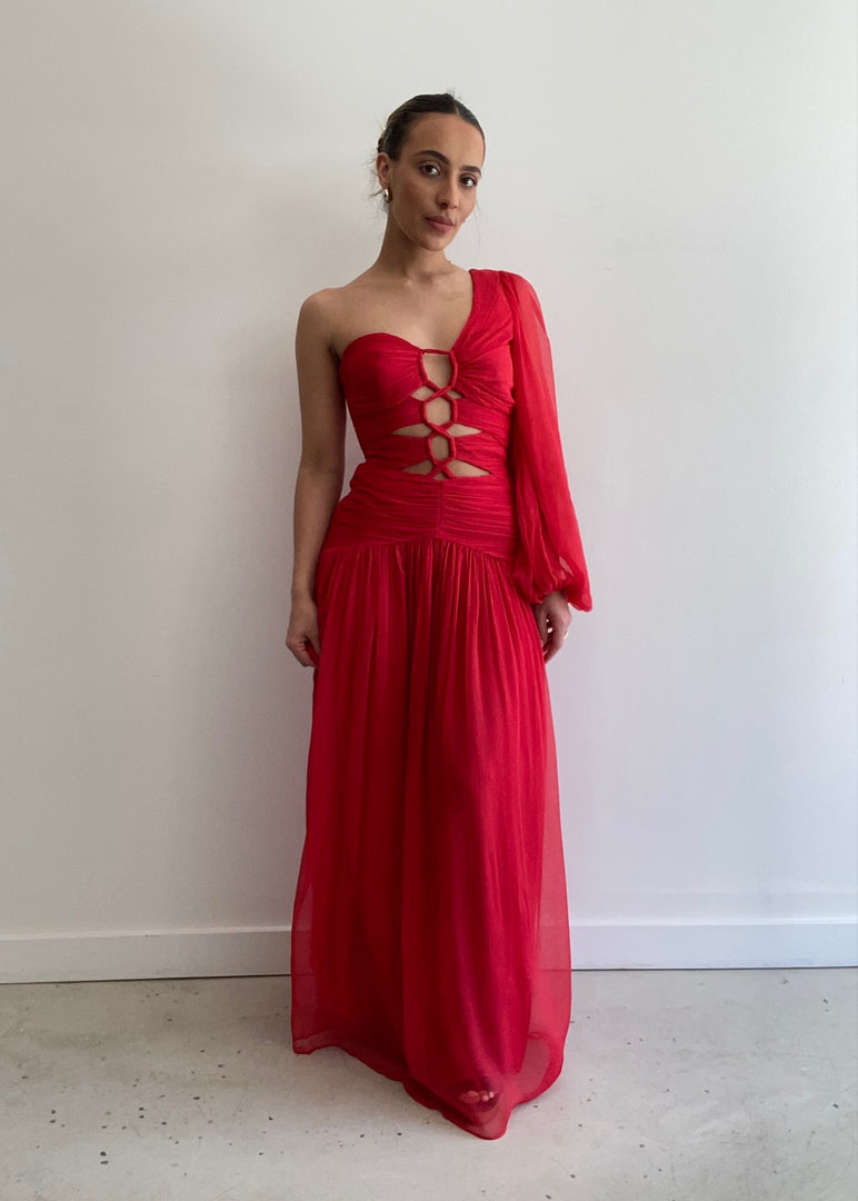 MARGOT LS LACE UP MAXI DRESS