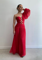 Load image into Gallery viewer, MARGOT LS LACE UP MAXI DRESS
