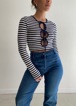 Load image into Gallery viewer, OCEANE LS KEYHOLE TOP - NAVY IVORY
