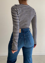 Load image into Gallery viewer, OCEANE LS KEYHOLE TOP - NAVY IVORY
