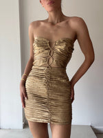 Load image into Gallery viewer, ROYALE STRAPLESS MINI DRESS GOLD
