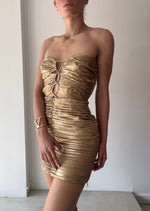 Load image into Gallery viewer, ROYALE STRAPLESS MINI DRESS GOLD
