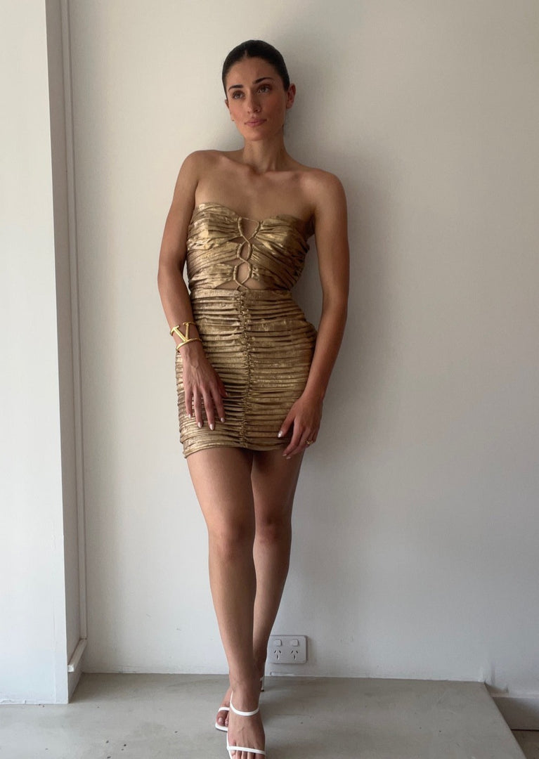 ROYALE STRAPLESS MINI DRESS GOLD