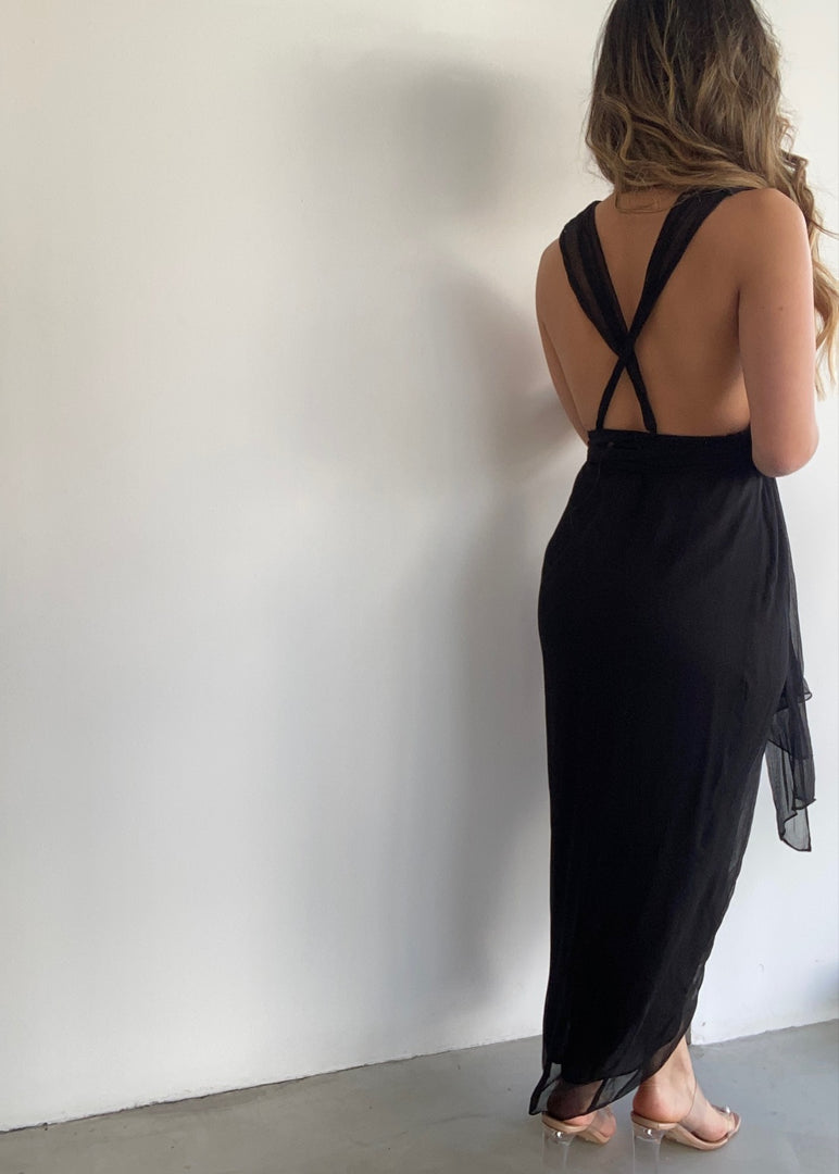 ISOLA CROSS BACK MIDI DRESS