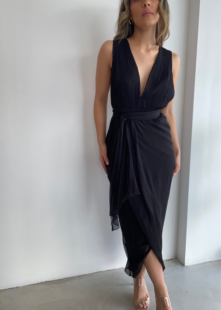ISOLA CROSS BACK MIDI DRESS