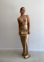 Load image into Gallery viewer, ROYALE STRAPLESS MAXI DRESS GOLD