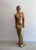 Load image into Gallery viewer, ROYALE STRAPLESS MAXI DRESS GOLD
