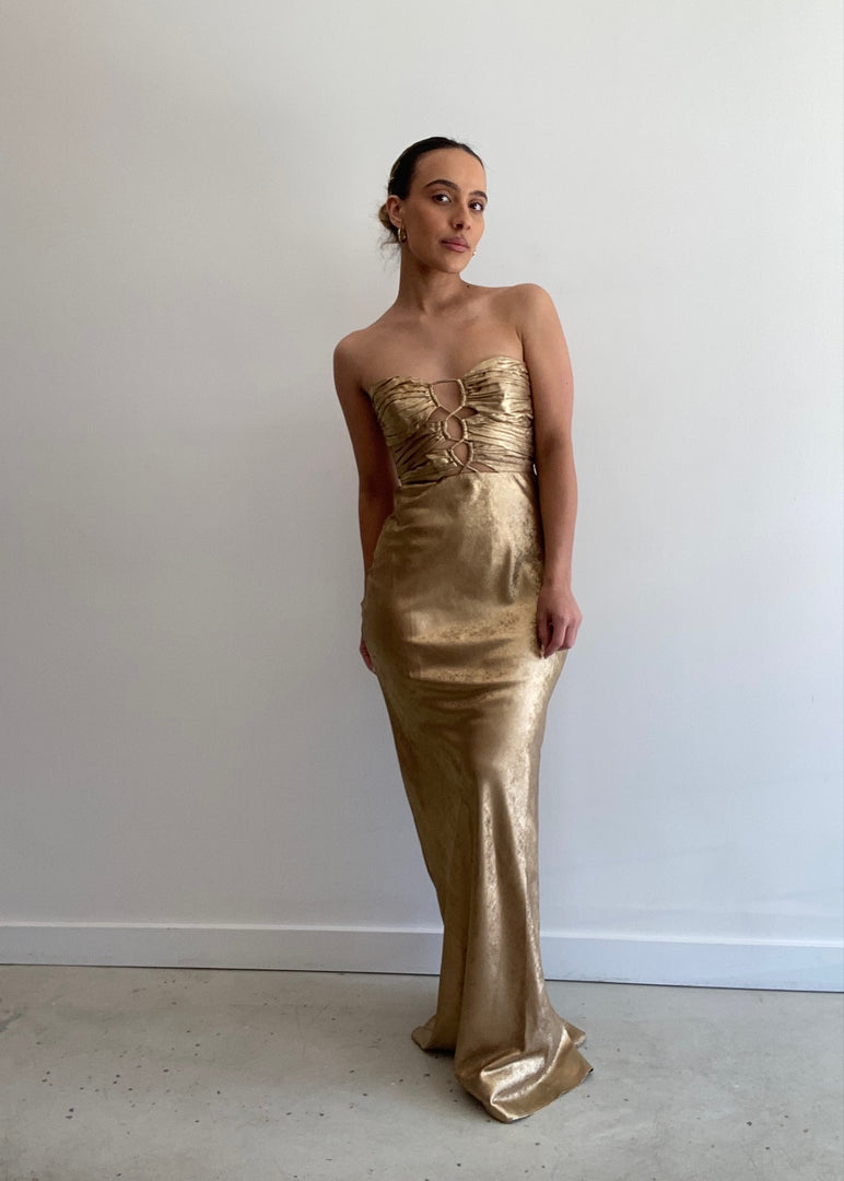 ROYALE STRAPLESS MAXI DRESS GOLD
