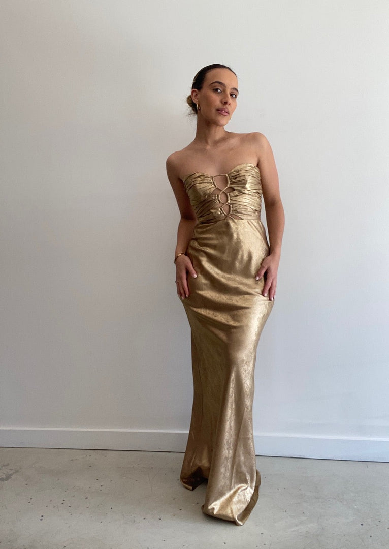 ROYALE STRAPLESS MAXI DRESS GOLD