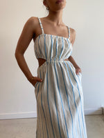 Load image into Gallery viewer, YIN LINEN DRESS AZURE STRIPE
