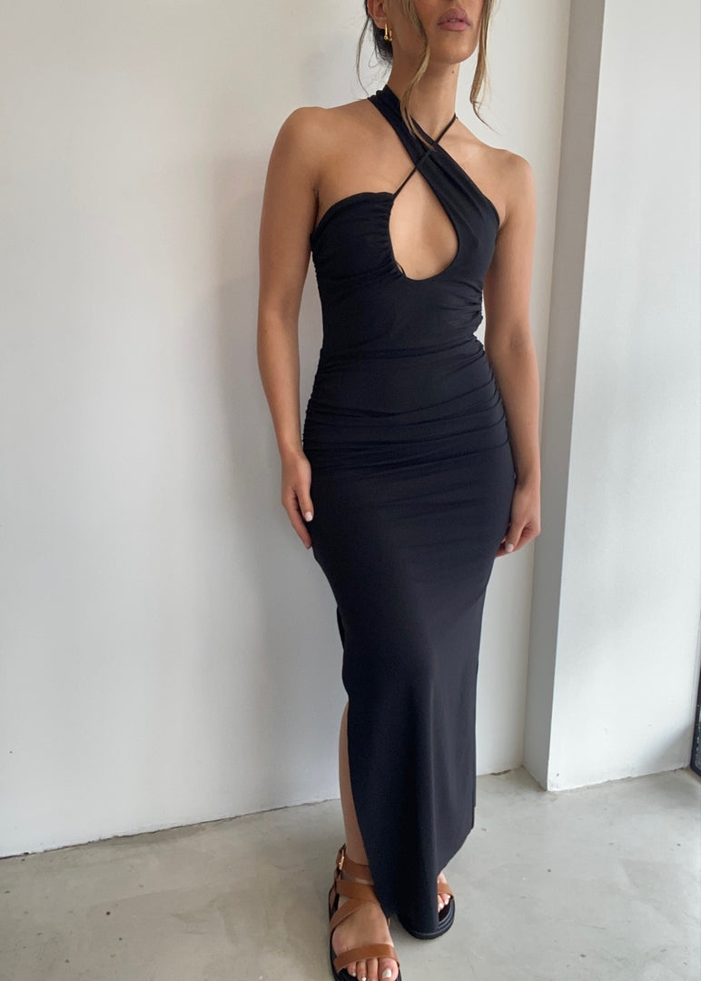 MONTANA CROSS OVER DRESS - BLACK
